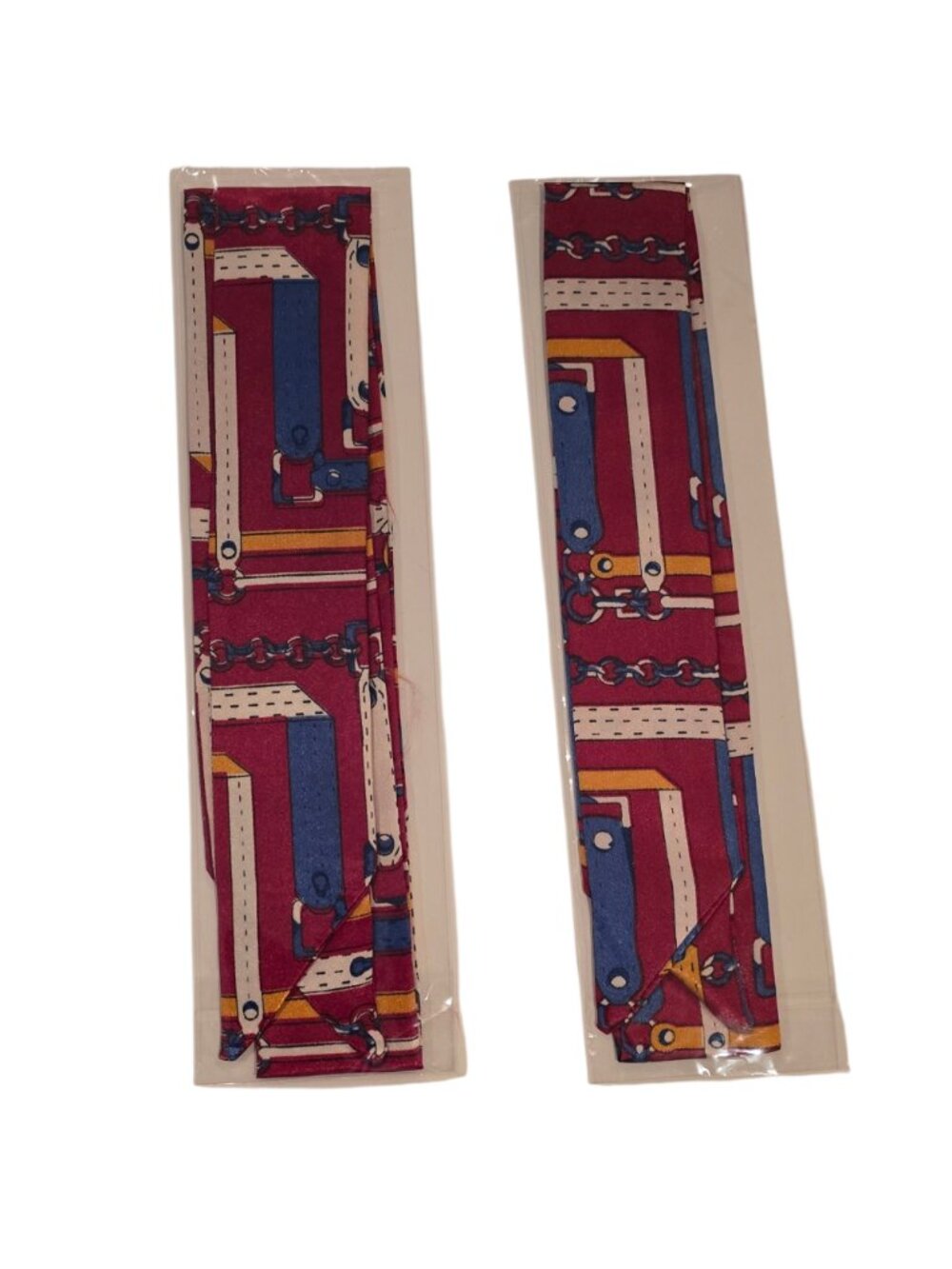 2 Purse Twilly Scarves Burgundy Belt Buckle Chain Print Bag Wrap NWT